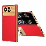 For Xiaomi Mix Fold 2 Electroplated Frame Plain Leather Phone Case(Red)