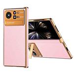 For Xiaomi Mix Fold 2 Electroplated Frame Plain Leather Phone Case(Pink)