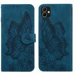 For Samsung Galaxy A04 Retro Skin Feel Butterflies Embossing Horizontal Flip Leather Phone Case(Blue)