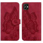 For Samsung Galaxy A04 Retro Skin Feel Butterflies Embossing Horizontal Flip Leather Phone Case(Red)
