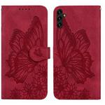 For Samsung Galaxy A14 5G Retro Skin Feel Butterflies Embossing Horizontal Flip Leather Phone Case(Red)