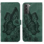 For Samsung Galaxy S23 5G Retro Skin Feel Butterflies Embossing Horizontal Flip Leather Phone Case(Green)