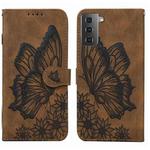 For Samsung Galaxy S23 5G Retro Skin Feel Butterflies Embossing Horizontal Flip Leather Phone Case(Brown)