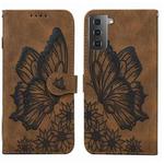 For Samsung Galaxy S23+ 5G Retro Skin Feel Butterflies Embossing Horizontal Flip Leather Phone Case(Brown)