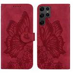 For Samsung Galaxy S23 Ultra 5G Retro Skin Feel Butterflies Embossing Horizontal Flip Leather Phone Case(Red)