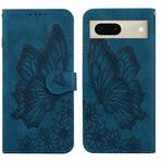 For Google Pixel 7 5G Retro Skin Feel Butterflies Embossing Horizontal Flip Leather Phone Case(Blue)