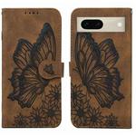 For Google Pixel 7 5G Retro Skin Feel Butterflies Embossing Horizontal Flip Leather Phone Case(Brown)