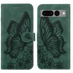 For Google Pixel 7 Pro 5G Retro Skin Feel Butterflies Embossing Horizontal Flip Leather Phone Case(Green)