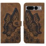 For Google Pixel 7 Pro 5G Retro Skin Feel Butterflies Embossing Horizontal Flip Leather Phone Case(Brown)