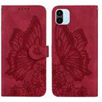 For Xiaomi Redmi A1 Retro Skin Feel Butterflies Embossing Horizontal Flip Leather Phone Case(Red)