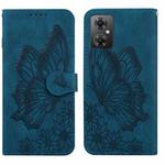 For Xiaomi Poco M4 5G Retro Skin Feel Butterflies Embossing Horizontal Flip Leather Phone Case(Blue)