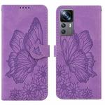 For Xiaomi 12T / 12T Pro / Redmi K50 Ultra Retro Skin Feel Butterflies Embossing Horizontal Flip Leather Phone Case(Purple)