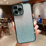 For iPhone X / XS High Transparent Gradient Color Glitter TPU Phone Case(Dark Green)