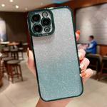 For iPhone 14 Pro High Transparent Gradient Color Glitter TPU Phone Case(Dark Green)