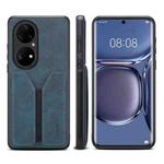 For Huawei P50 Pro Denior DV Elastic Card PU Back Cover Phone Case(Blue)
