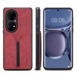 For Huawei P50 Pro Denior DV Elastic Card PU Back Cover Phone Case(Red)