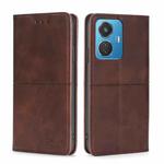 For vivo T1 Snapdragon 680/iQOO Z6 44W Cow Texture Magnetic Leather Phone Case(Dark Brown)