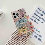 For iPhone 14 Ring Holder Square Plating Gold Edge Phone Case(Multicolor Python)