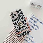 For iPhone 14 Pro Ring Holder Square Plating Gold Edge Phone Case(White Backgroud Leopard)