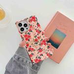 For iPhone 14 Square Plating Gold Edge Phone Case with Ring Holder(Fresh Red Flower)