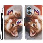 For OPPO A17 Colored Drawing Pattern Leather Phone Case(Butterfly Cat)