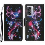 For OPPO A57 2022 Colored Drawing Pattern Leather Phone Case(Fluorescent Butterfly)