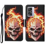 For OPPO A57 2022 Colored Drawing Pattern Leather Phone Case(Flame Skull)