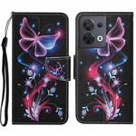 For OPPO Reno8 Colored Drawing Pattern Leather Phone Case(Fluorescent Butterfly)