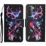 For Samsung Galaxy S23 5G Colored Drawing Pattern Leather Phone Case(Fluorescent Butterfly)