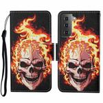 For Samsung Galaxy S23 5G Colored Drawing Pattern Leather Phone Case(Flame Skull)