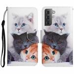 For Samsung Galaxy S23 5G Colored Drawing Pattern Leather Phone Case(3 Cats)