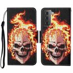 For Samsung Galaxy S23+ 5G Colored Drawing Pattern Leather Phone Case(Flame Skull)