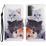 For Samsung Galaxy S23+ 5G Colored Drawing Pattern Leather Phone Case(3 Cats)