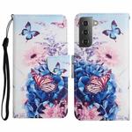 For Samsung Galaxy S23+ 5G Colored Drawing Pattern Leather Phone Case(Purple Butterfly)