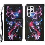 For Samsung Galaxy S23 Ultra 5G Colored Drawing Pattern Leather Phone Case(Fluorescent Butterfly)