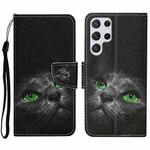 For Samsung Galaxy S23 Ultra 5G Colored Drawing Pattern Leather Phone Case(Black Cat)