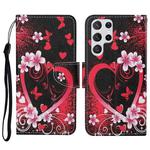 For Samsung Galaxy S23 Ultra 5G Colored Drawing Pattern Leather Phone Case(Red Heart)
