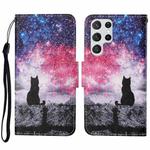 For Samsung Galaxy S23 Ultra 5G Colored Drawing Pattern Leather Phone Case(Star Sky Cat)