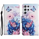 For Samsung Galaxy S23 Ultra 5G Colored Drawing Pattern Leather Phone Case(Purple Butterfly)