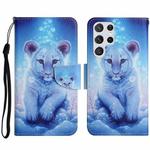 For Samsung Galaxy S23 Ultra 5G Colored Drawing Pattern Leather Phone Case(Little Leopard)