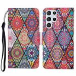 For Samsung Galaxy S23 Ultra 5G Colored Drawing Pattern Leather Phone Case(Diamond Totem)