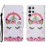 For Samsung Galaxy S23 Ultra 5G Colored Drawing Pattern Leather Phone Case(Crown Unicorn)