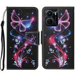 For vivo Y16 Colored Drawing Pattern Leather Phone Case(Fluorescent Butterfly)