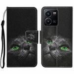 For vivo Y22s Colored Drawing Pattern Leather Phone Case(Black Cat)