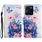 For vivo Y22s Colored Drawing Pattern Leather Phone Case(Purple Butterfly)