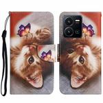 For vivo Y22s Colored Drawing Pattern Leather Phone Case(Butterfly Cat)