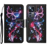 For Xiaomi 12T / 12T Pro / Redmi K50 Ultra Colored Drawing Pattern Leather Phone Case(Fluorescent Butterfly)