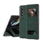 For Samsung Galaxy Z Fold4 Mature Window View Flip Leather Phone Case(Green Nappa)