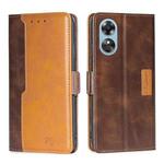 For OPPO A17 Contrast Color Side Buckle Leather Phone Case(Dark Brown+Gold)
