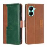 For Realme C33 4G Contrast Color Side Buckle Leather Phone Case(Light Brown+Green)